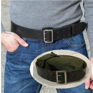 Leather Belt Sam Browne Size 36 and Military Belt Bag